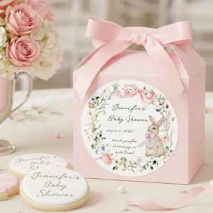 Süße Märchenbuch-Hasen-Wildblumen-Kranz-Baby-Showe Runder Aufkleber