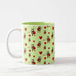 Süße Marienkäfer, Herzen und Freudetext auf Hellgr Zweifarbige Tasse