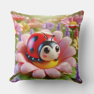 🐞🌸 Süße Marienkäfer Rosa Blumen Garten Cozy Kissen