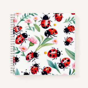 Süße Marienkäfer und Blumen Muster weiß Notizbuch