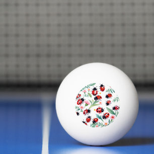 Süße Marienkäfer und Blumen Muster weiß Tischtennisball