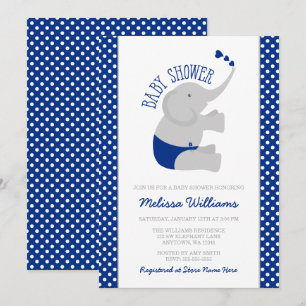 Süße Marine-blaues Grau-Elefant-Babyparty Einladung