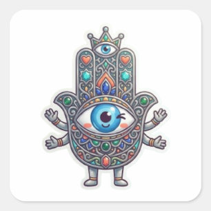 Süße marokkanische Amazigh-Hamsa-Böser-Blick-Kawai Quadratischer Aufkleber