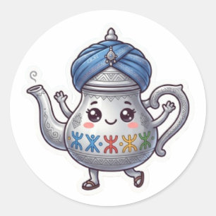 Süße marokkanische Berber-Teekanne Kawaii-Aufklebe Runder Aufkleber