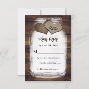 Süße Mason-Glas-Holz-Jute-Herzen-Rustikale-Hochzei RSVP Karte