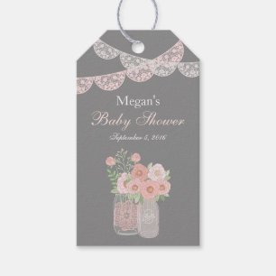 Süße Mason-Glas Rosa Graue Baby Shower Geschenkanh Geschenkanhänger