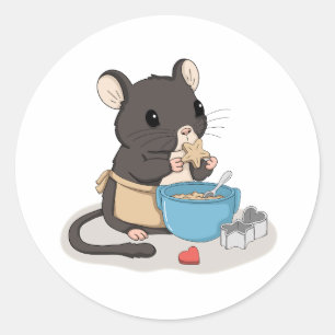 Süße Maus backt Kekse Kawaii-Tier-Aufkleber Runder Aufkleber