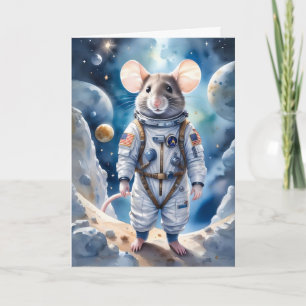 Süße Maus im Astronautenanzug im Weltraum Karte
