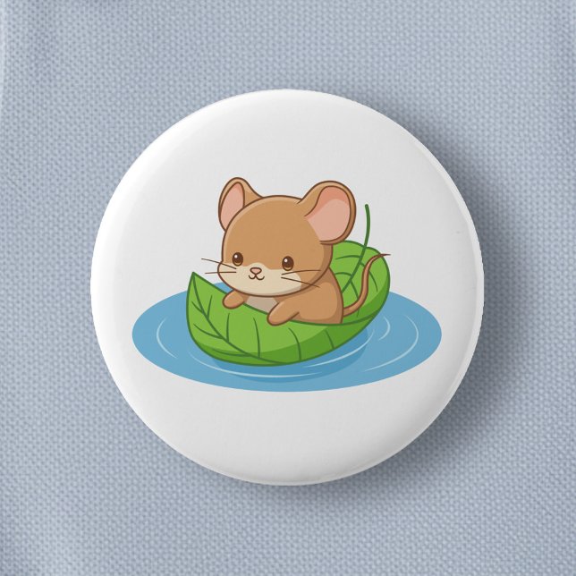 Süße Maus in einem Blattboot Button (Von Creator hochgeladen)