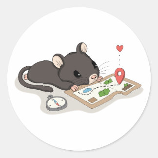 Süße Maus liest eine Schatzkarte Abenteuer Aufkleb Runder Aufkleber