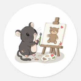 Süße Maus malt einen Teddybär Künstler Aufkleber