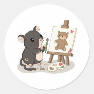 Süße Maus malt einen Teddybär Künstler Aufkleber