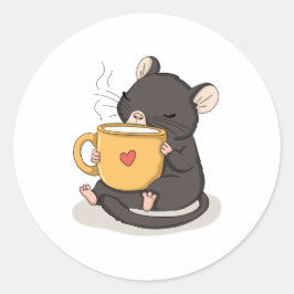 Süße Maus mit einer Kaffeetasse Kawaii-Tier-Aufkle Runder Aufkleber
