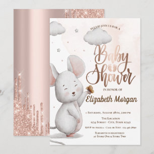 Süße Maus Rose Gold Glitter Tropfen Baby Shower I Einladung