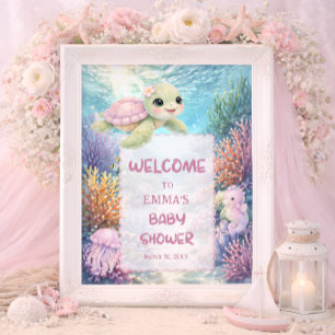 Süße Meeresschildkröte Mädchen Baby Shower Willkom Poster