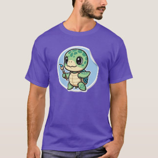 Süße Meeresschildkröte mit Pinsel Kawaii Künstleri T-Shirt