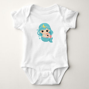 Süße Meerjungfrau-Illustration – Whimsische Ozeank Baby Strampler