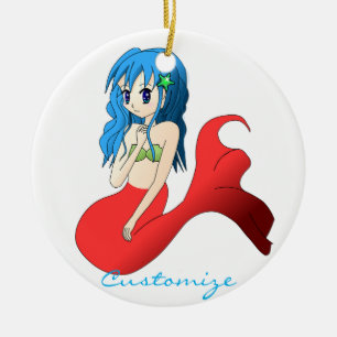 Süße Meerjungfrau mit blauen Haaren Thunder_Cove Keramik Ornament