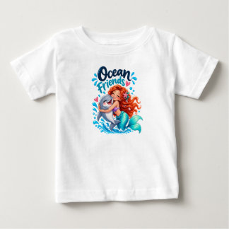 Süße Meerjungfrau Ozean Freunde Delfin Design Baby T-shirt