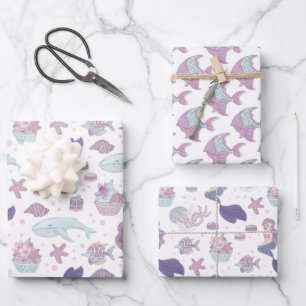 süße Meerjungfrau Strand Fliesenparty Geschenkpapier Set