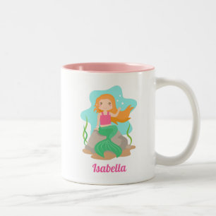 Süße Meerjungfrau unter dem Meer personalisiert Zweifarbige Tasse