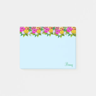 Süße mehrfarbige Blumen auf hellblau Post-it Klebezettel