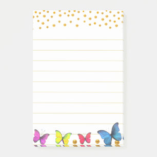 Süße mehrfarbige Schmetterlinge & Goldkonfetti Post-it Klebezettel