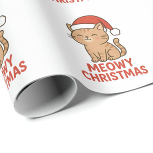 Süße Meowy Weihnachtskatze mit Santa-Hut Geschenkpapier