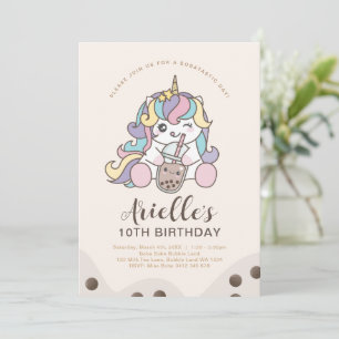 Süße minimalistische Einhorn-Boba-Bubble-Milch-Tee Einladung