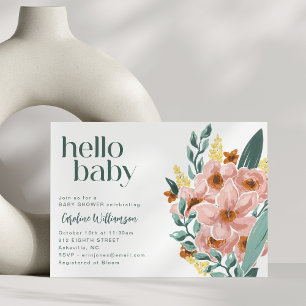 Süße Mint-Sage-Rosa-Blumen-Hallo-Baby-Party Einladung
