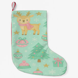 Süße Mint-Weihnachtshirsche und Schneemann Kleiner Weihnachtsstrumpf