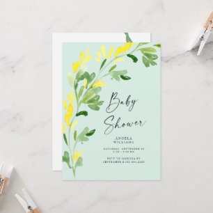 Süße Minze Gelbe Wildblumen Baby Shower Einladung