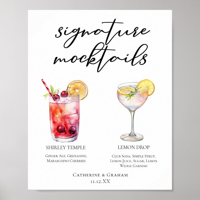 Süße Mocktails Shirley Temple Lemon Drop Menü Poster (Vorne)