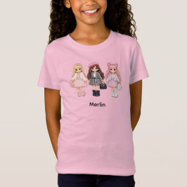 Süße Modepuppen Kinder T-Shirt mit individuellem N