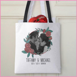 Süße moderne 1 Foto Paare Namen Datum Verheiratet Tasche