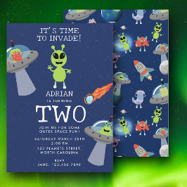 Süße moderne Alien-Monster-Space-Kinder-Geburtstag Einladung