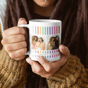 Süße moderne BESTIE-Fotocollage im Streifenmuster Kaffeetasse