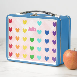 Süße moderne Regenbogen-Herzen Moderne Kinder Mädc Metall Brotdose