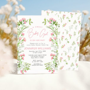 Süße moderne rosa florale Babygirl-Party Einladung