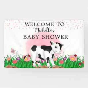 Süße moderne rosa florale Kuh Baby Shower Banner