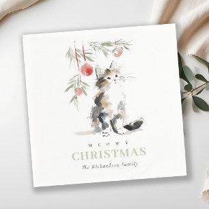 Süße moderne Wasserfarbe Meowy Weihnachtsbaum-Katz Serviette