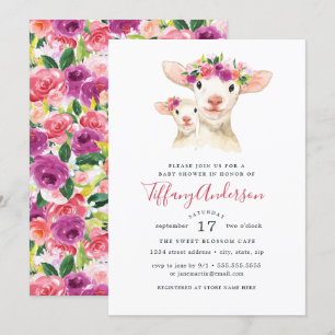 Süße Mom und Baby Lamm Floral Baby Shower Einladung