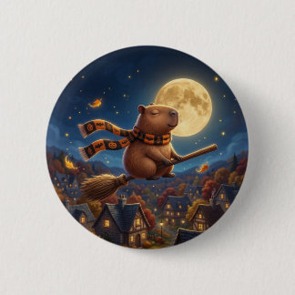 Süße mondbeschienene fliegende Besen-Kapybara-Butt Button