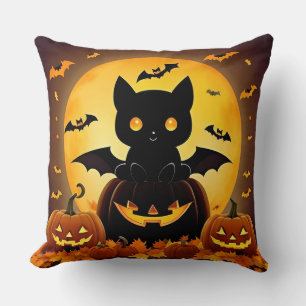 🌕🐱 Süße Mondkatze Kürbis Halloween Kuschelnacht Kissen