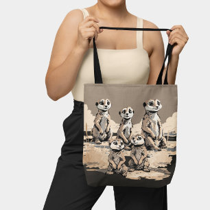 Süße monochrome Erdmännchen-Familie Wüstenkunst Tasche