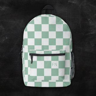 Süße Monogramm-Initialen & grünes Schachbrettmuste Bedruckter Rucksack
