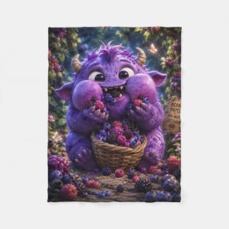 Süße Monster-Fantasy-Waldkunst mit Beeren-Bandit Fleecedecke