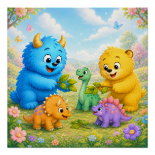 Süße Monsterfreunde Magischer Dinosauriergarten Poster