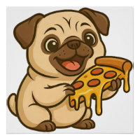 Süße Mops-Hund-Cartoon-Pizza-Liebhaber