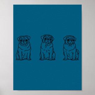 Süße Mops-Hund-Linienkunst Poster